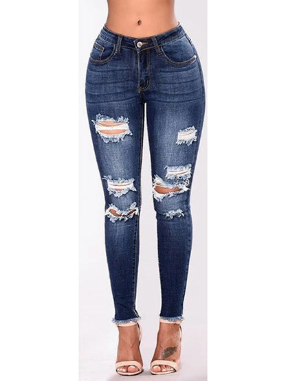 Women Stretch Skinny Ripped Jeans Lady High Waist Pencil Long Pants Narrow Straight Leg Wrap Hips Plus Size S-3XL Trousers