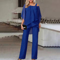 Women Trousers Sets Two Pieces Sale Sexy Off Shoulder Half Batwing Sleeve Blouse&OL Wide Leg Loose Pant Suits NMD-6666