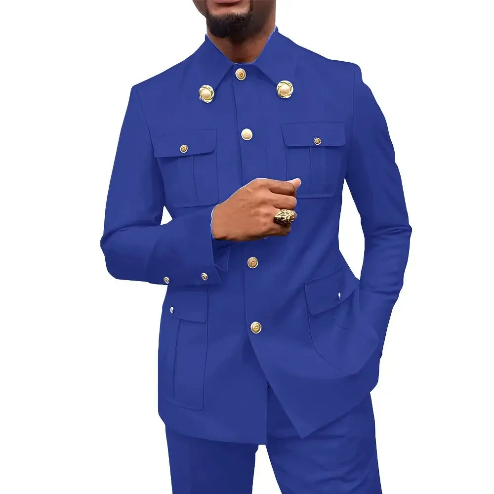 Herren Zweiteiler im afrikanischen Stil, Stehkragen Blazer Hose Bräutigam Hochzeits-Smoking Feiertag Maßanzug Kleid