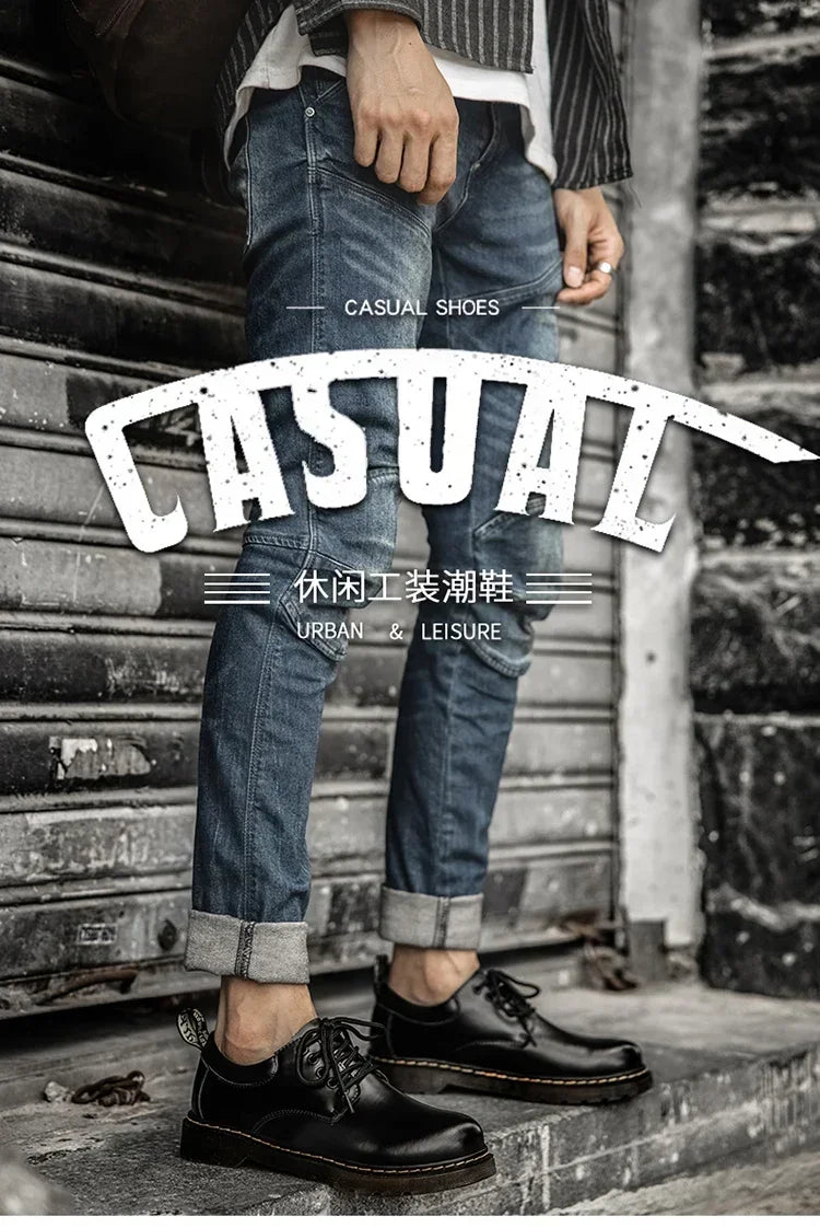 Fashion Comfortable Round Toe Walking Elegant Shoes Spring Shoes Men Genuine Leather Casual Outdoor Wear-Resistant Work Shoes