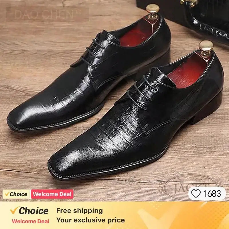2025 Western Fashion Spitz zulaufende Metallkappe Abendschuhe Blau Grau Party Hochzeit Lederschuhe für Herren