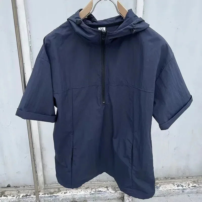 Summer Cargo Style Set Men's Casual Hooded Solid Short Sleeve T-shirt Shorts Loose Fashion High Quality Handsome Sweatshirt Suit
