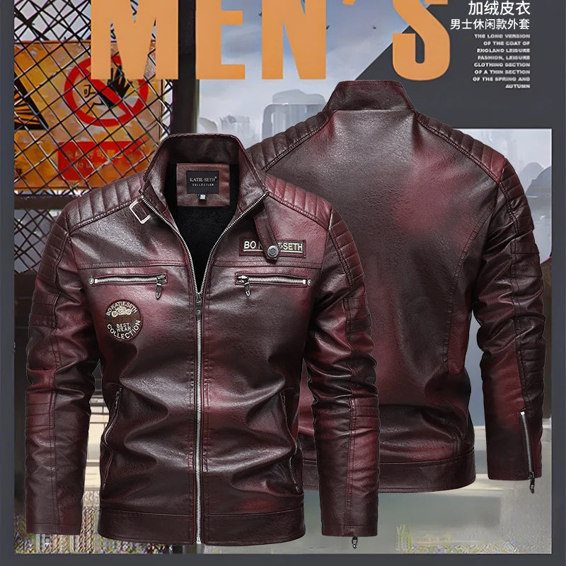 Men's Autumn Winter Men High Quality Fashion Coat Leather Jacket Motorcycle Style Male Casual Jackets For Warm Overcoat US Size