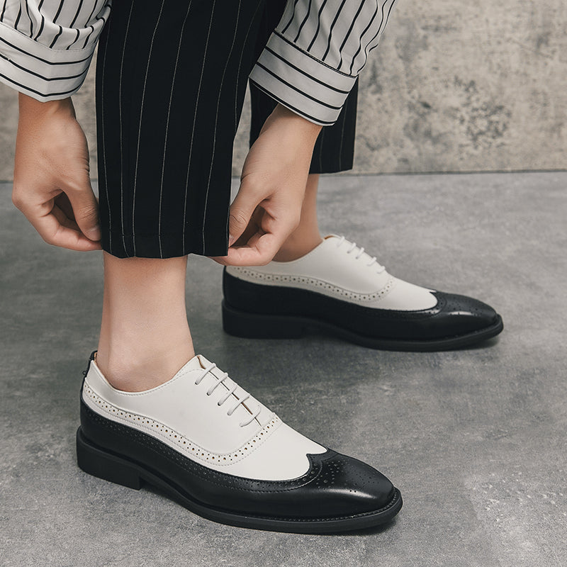 Herren Brogue-Schuhe mit Flügelkappe, Business-Oxford-Schuhe zweifarbig für Hochzeitsfeiern
