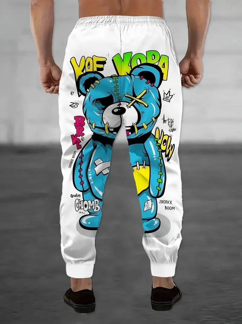 The new men's trousers for Spring and autumn 2025 feature a casual fashionable sporty and breathable 3D bear pattern print