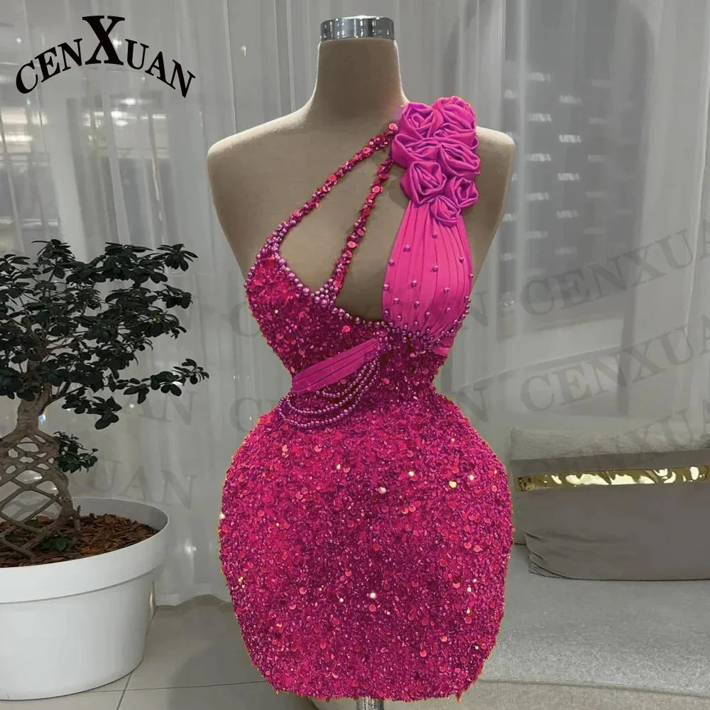 CENXUAN Luxury Graduation Dresses Saudi Arabia Sequin One Shoulder Vestidos De Festa Formal Party Gown Plus Size Customized