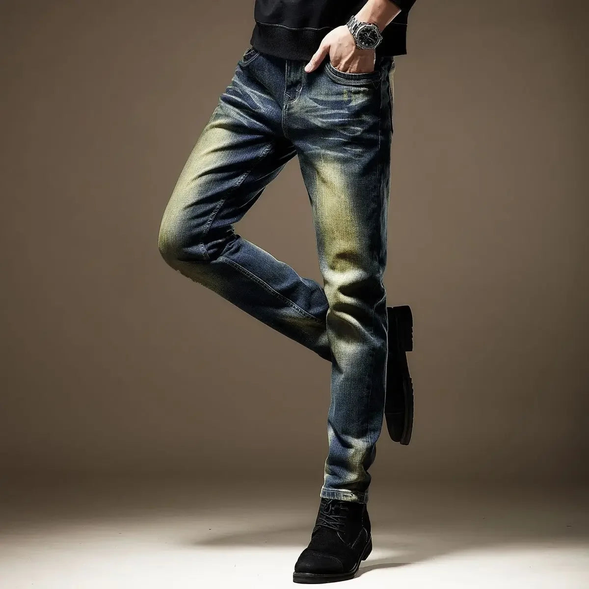 Male Cowboy Pants Retro Jeans for Men Skinny Trousers Slim Fit Straight Tight Pipe Summer Autumn Clothing Y 2k Vintage Oversize
