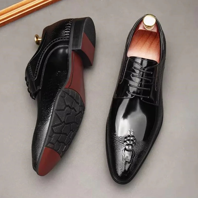 Herrenschuhe aus Krokoleder, modische Spitzenschuhe, Schnürschuhe, Lackleder, Business- und Freizeitschuhe