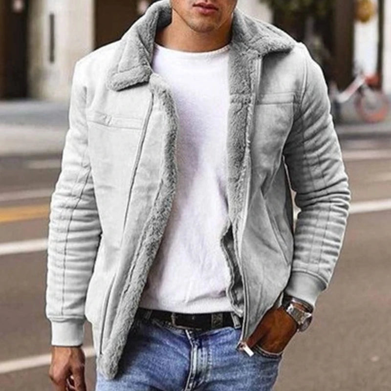 Casual Slim Fit Solid Color Wool Inner Mens Jackets Fall Winter Vintage Turn-down Collar Zipper Coats Mens New Fashion Outerwear
