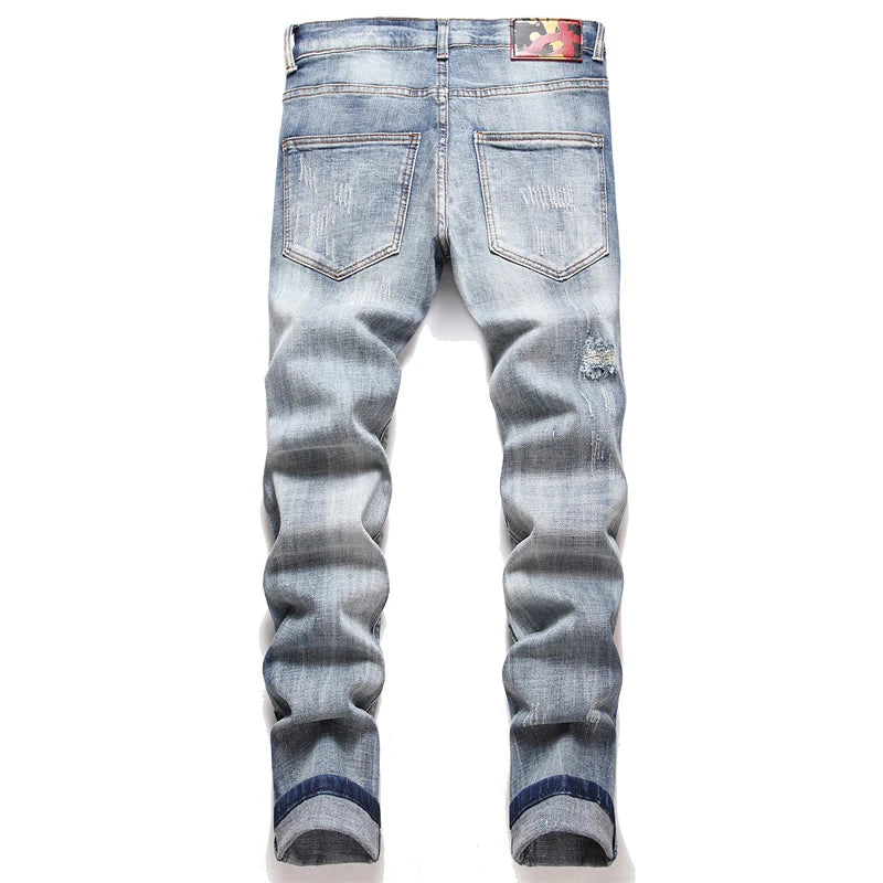 men jeans printing skull Destroyed Hole Denim Male High Quality Comfortable Advanced Pantalones Hombre Straight Casual Design