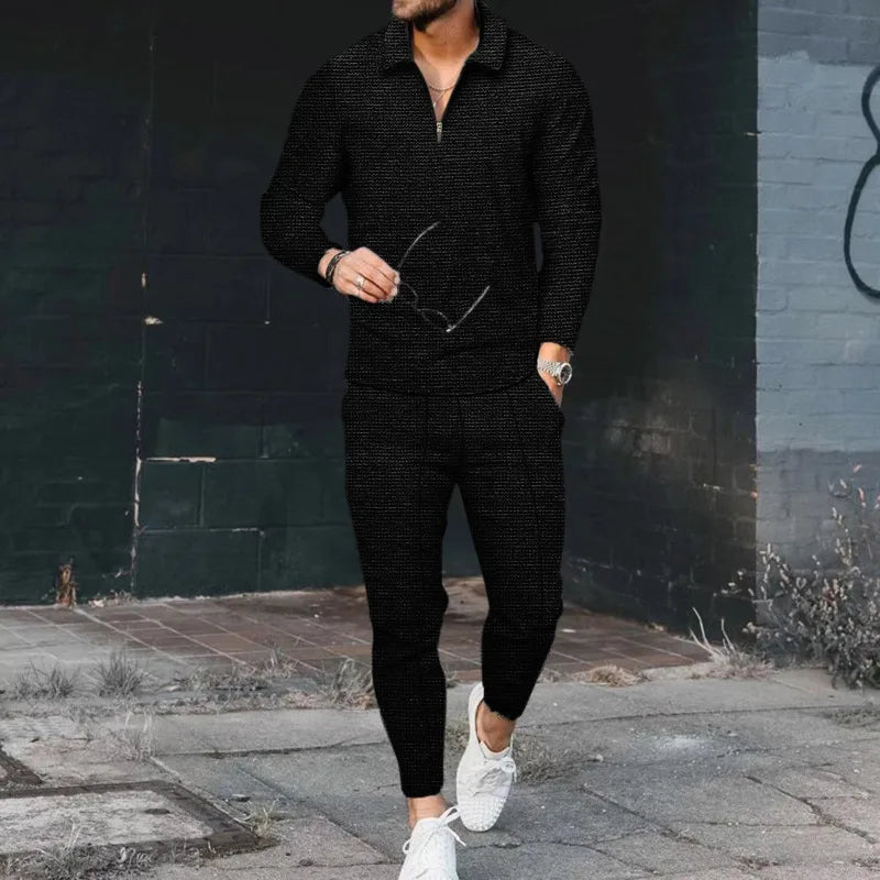 2023 NEW Spring Autumn Men's Zipper Cotton Blended POLO Long Sleeve Set Suit Men's Sportswear Sportswear Long Sleeve Men's S-3XL