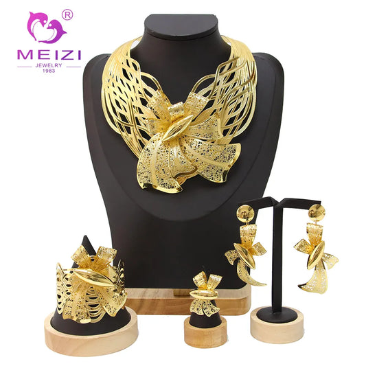 Noble Jewelry Set Dubai 18k Gold Plated Jewelry Set For Women Wedding Banquet Party Adorn Gift