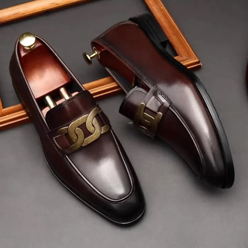 Hochwertige Metallschnalle Lederschuhe Für Herren Luxuriöse Slip-on Echtes Leder Business Formelle Schuhe Bräutigam Hochzeitsschuhe