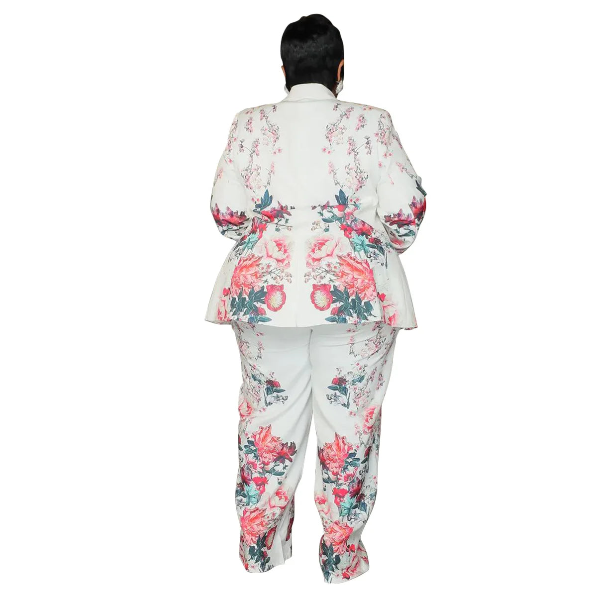 CM.YAYA Plus Size Women's Set Long Sleeve Floral Print Blazer +Wide Leg Pants Suit 2024 Fall Two 2 Piece Set Outfits Tracksuit