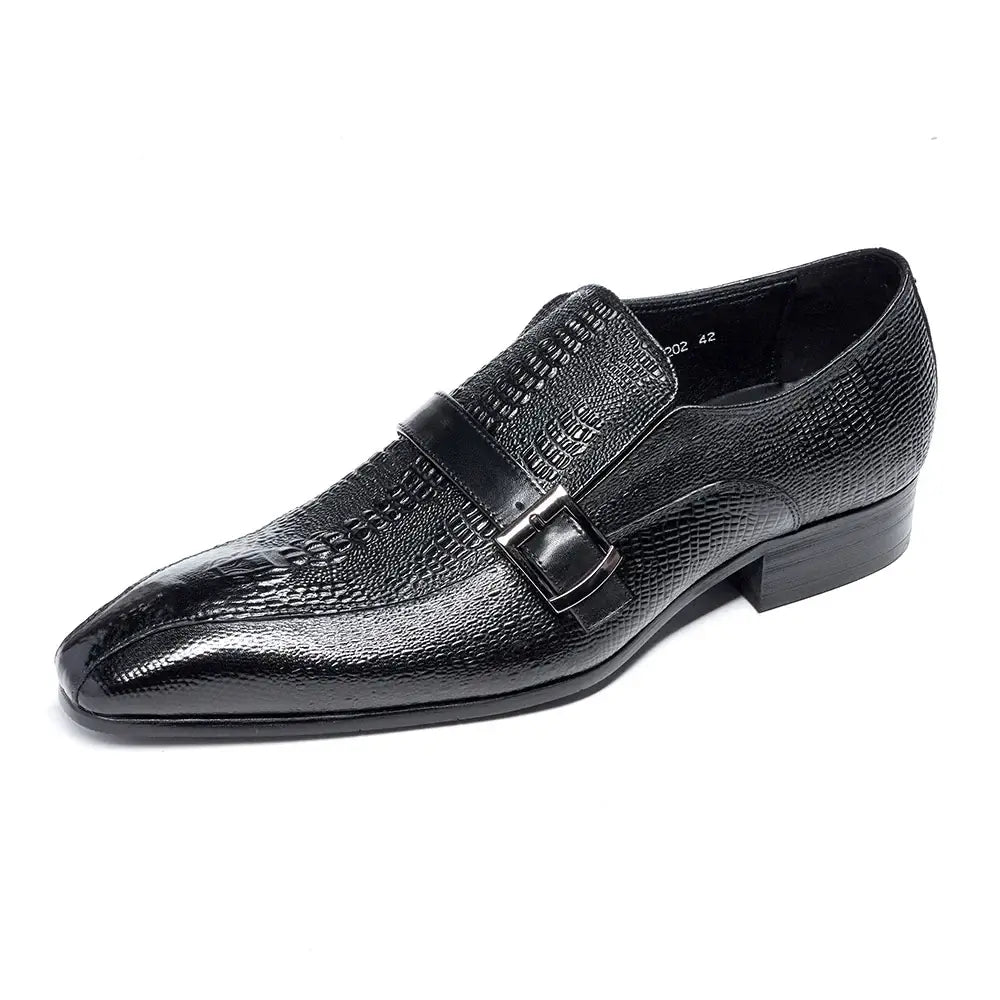 Herren neue Business-Lederschuhe mit Krokoprägung, spitz zulaufend, Rindsleder, niedriger Schaft, zum Hineinschlüpfen, Freizeitschuhe