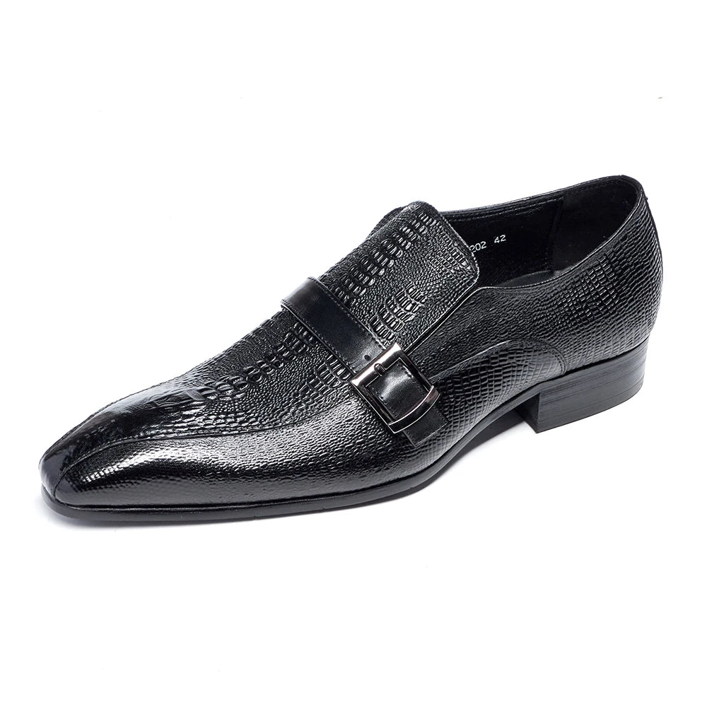 Men New Crocodile Patterned Business Leather Shoes Pointed Toe Cowhide Low Top Slip On Casual Single Shoes