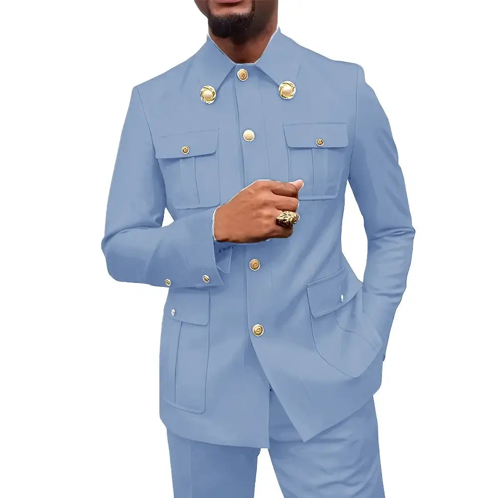 Herren Zweiteiler im afrikanischen Stil, Stehkragen Blazer Hose Bräutigam Hochzeits-Smoking Feiertag Maßanzug Kleid