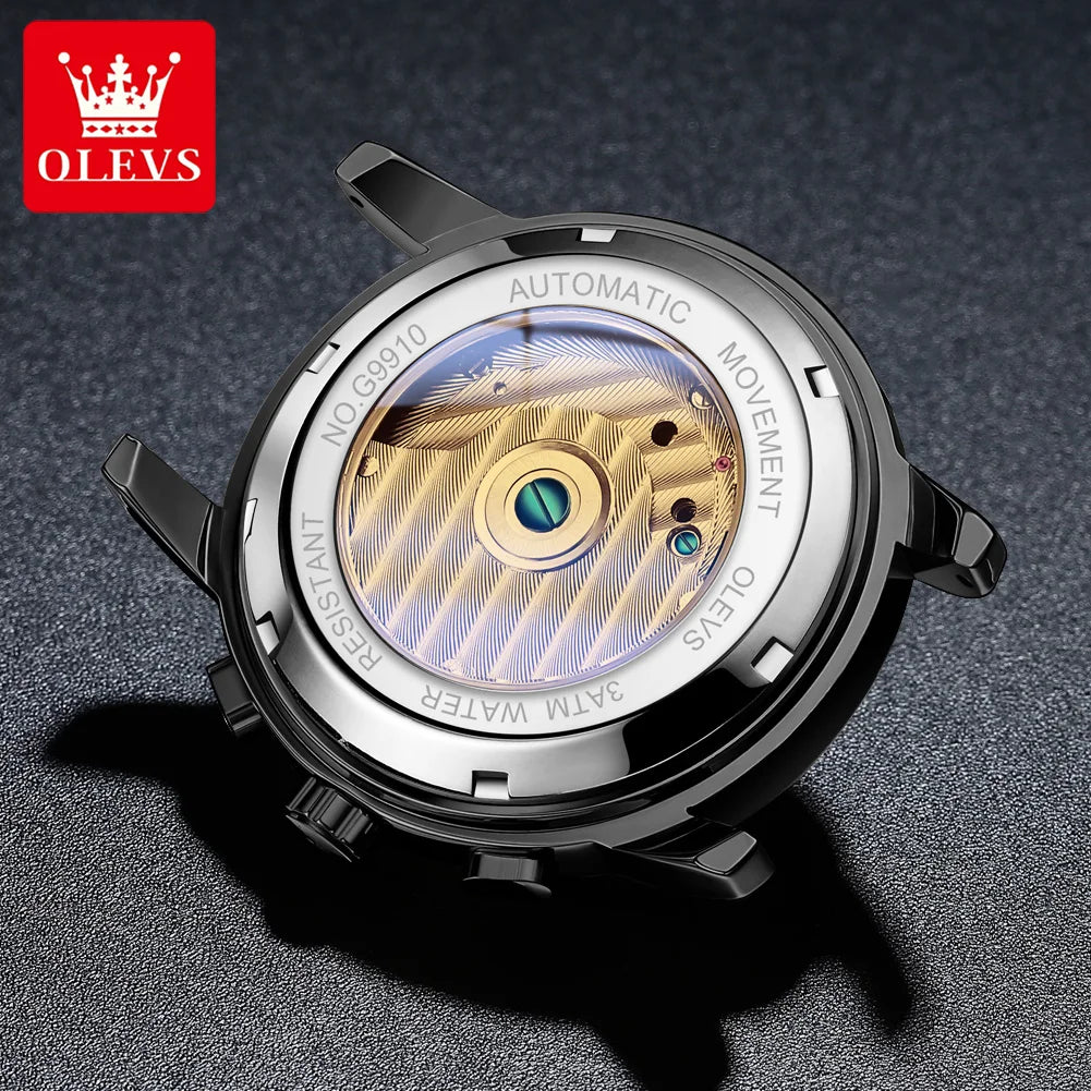 OLEVS Classic Men's Watches Tourbillon Multi-function Full Automatic Men Watch High end Male Wristwatches Mechanical Watch 9910