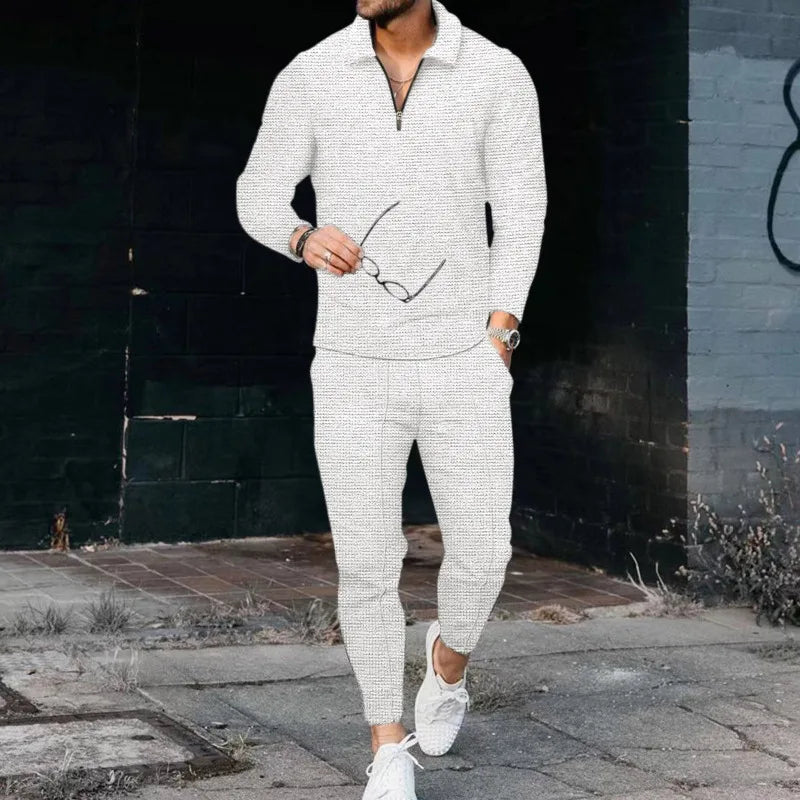 2023 NEW Spring Autumn Men's Zipper Cotton Blended POLO Long Sleeve Set Suit Men's Sportswear Sportswear Long Sleeve Men's S-3XL