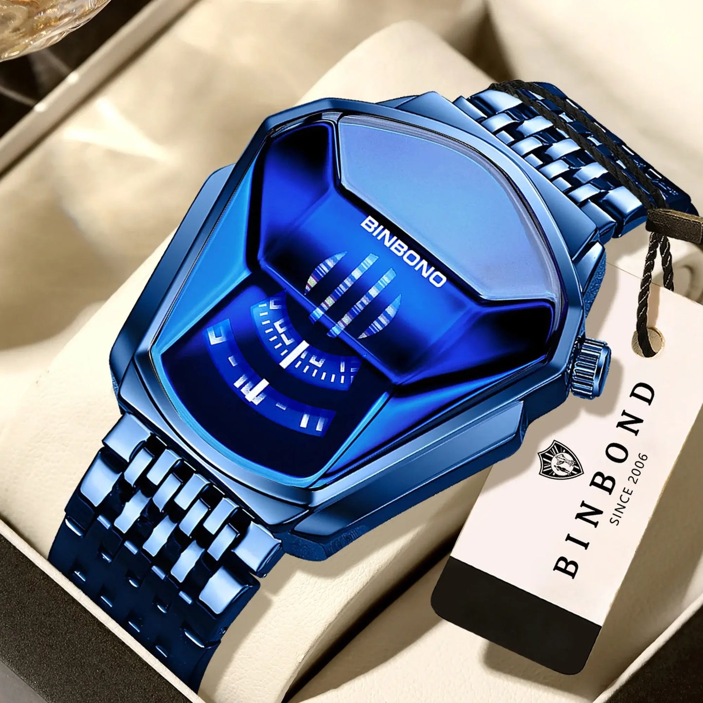 BINBOND Iron Man Face Orginal Brand Quartz Watches For Man Luxury Waterproof Men's Watch Sturdy Reloj Free Ship in blue color