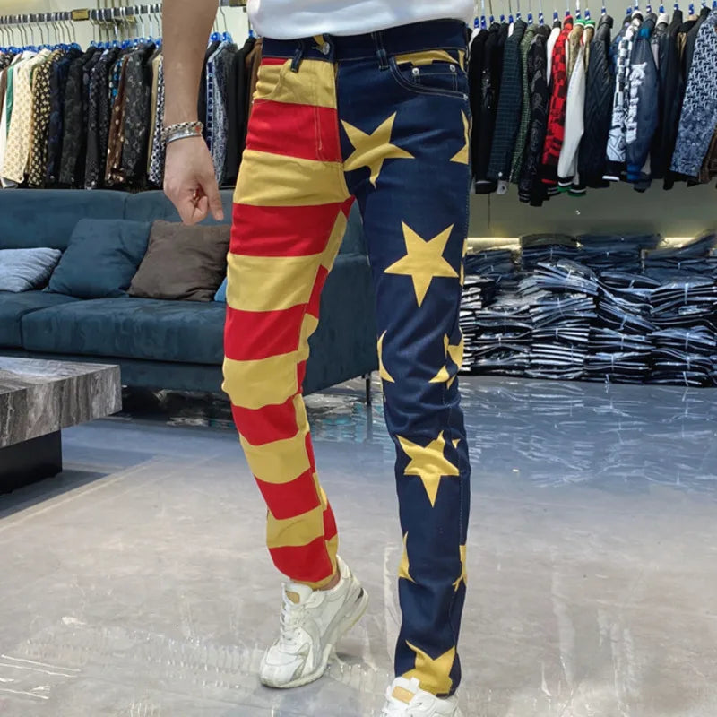 2023 High Street Autumn and Winter Jean Men Streetwear Party Casual Trousers Skinny Slim Jeans Fashion Personalized Printed Jean