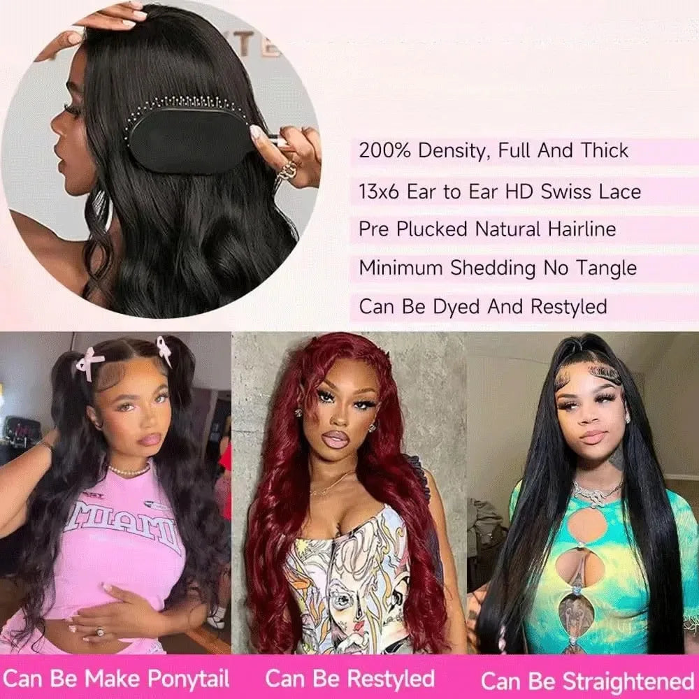 Raw Indian Body Wave 250% Density 40 42 inch 13x6 HD Lace Front Human Hair Wigs 13x4 Frontal Wigs Women Glueless Closure Wigs