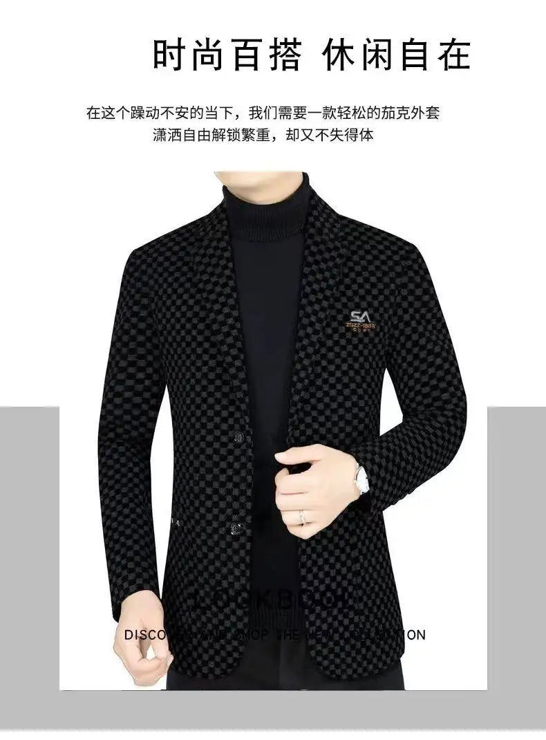 Winter Add Velvet Woolen Suit Jackets Men Thick Warm Wedding Blazers Brand Casual Business Dress Coat Social Office Streetwear
