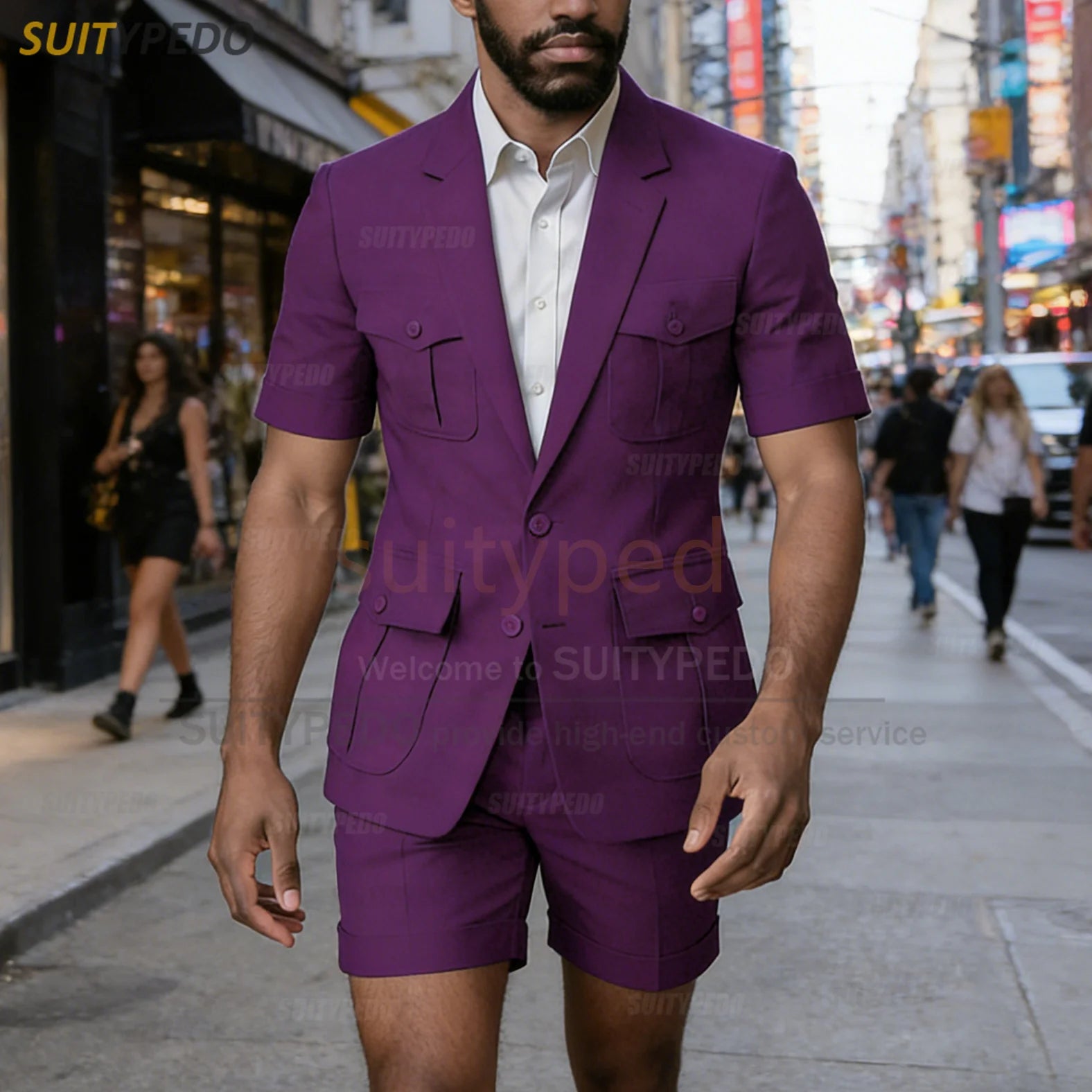 Summer New Design Men Suit Sets 2 Piecs Short Sleeves Blazer And Shorts Notch Lapel Daily Beach Wedding Party Prom Suit Attire