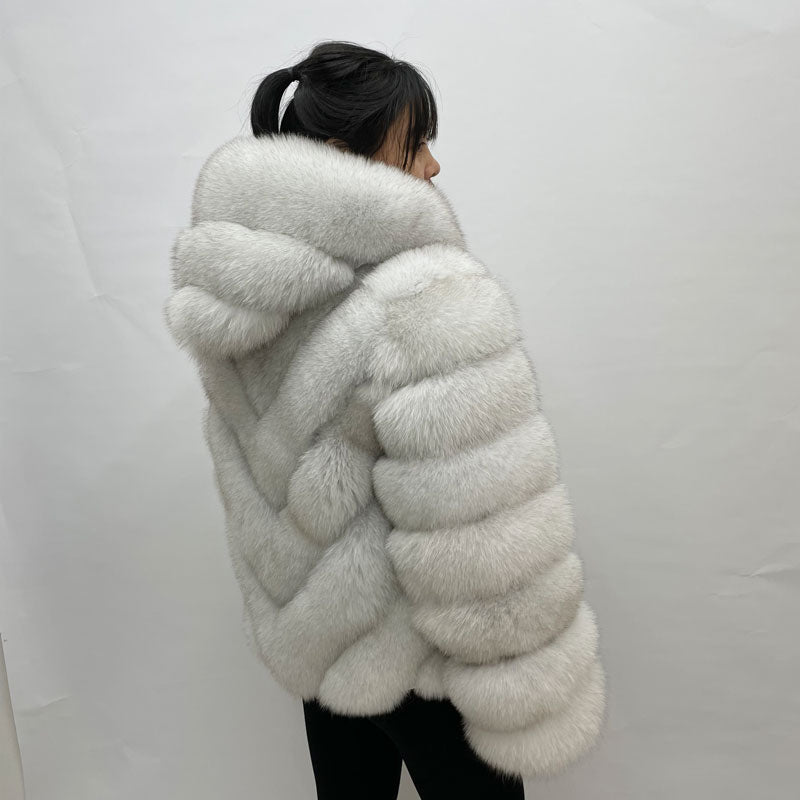 Women's Winter Coats Real Fox Fur Coat Thick Warm Full Sleeves Hooded High Quality Natural Fur Fashion Jacket Customizable Size