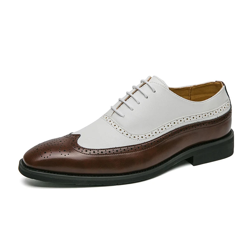 Herren Brogue-Schuhe mit Flügelkappe, Business-Oxford-Schuhe zweifarbig für Hochzeitsfeiern