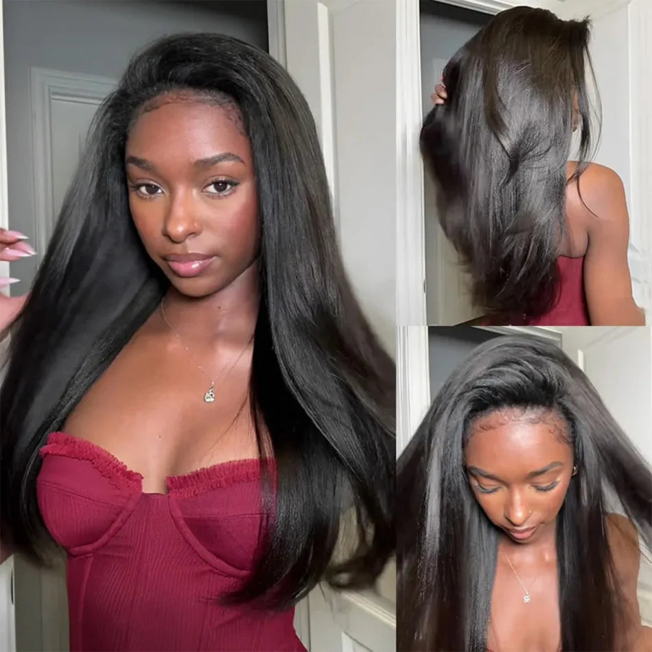250 Density Kinky Straight Half Wigs Human Hair Flip Over Gluless 3 In 1 Half Wig With Drawstring 40 Inch Wear And Go For Women