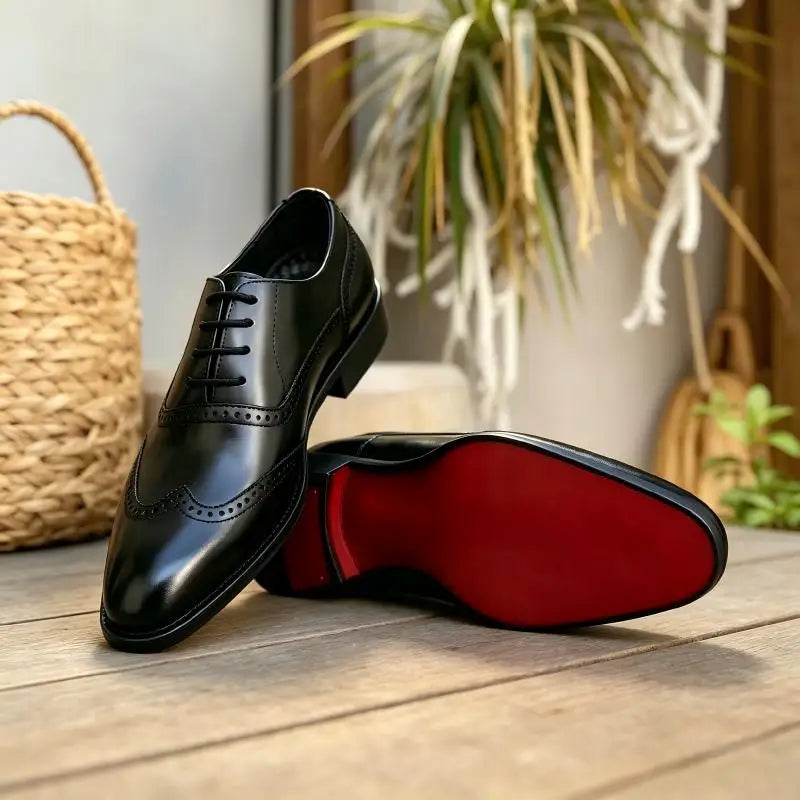 Herren Schwarze Brogue Oxford Schuhe Formelle Anzugschuhe für Business Hochzeit Rote Sohle Bequeme Schnürschuhe