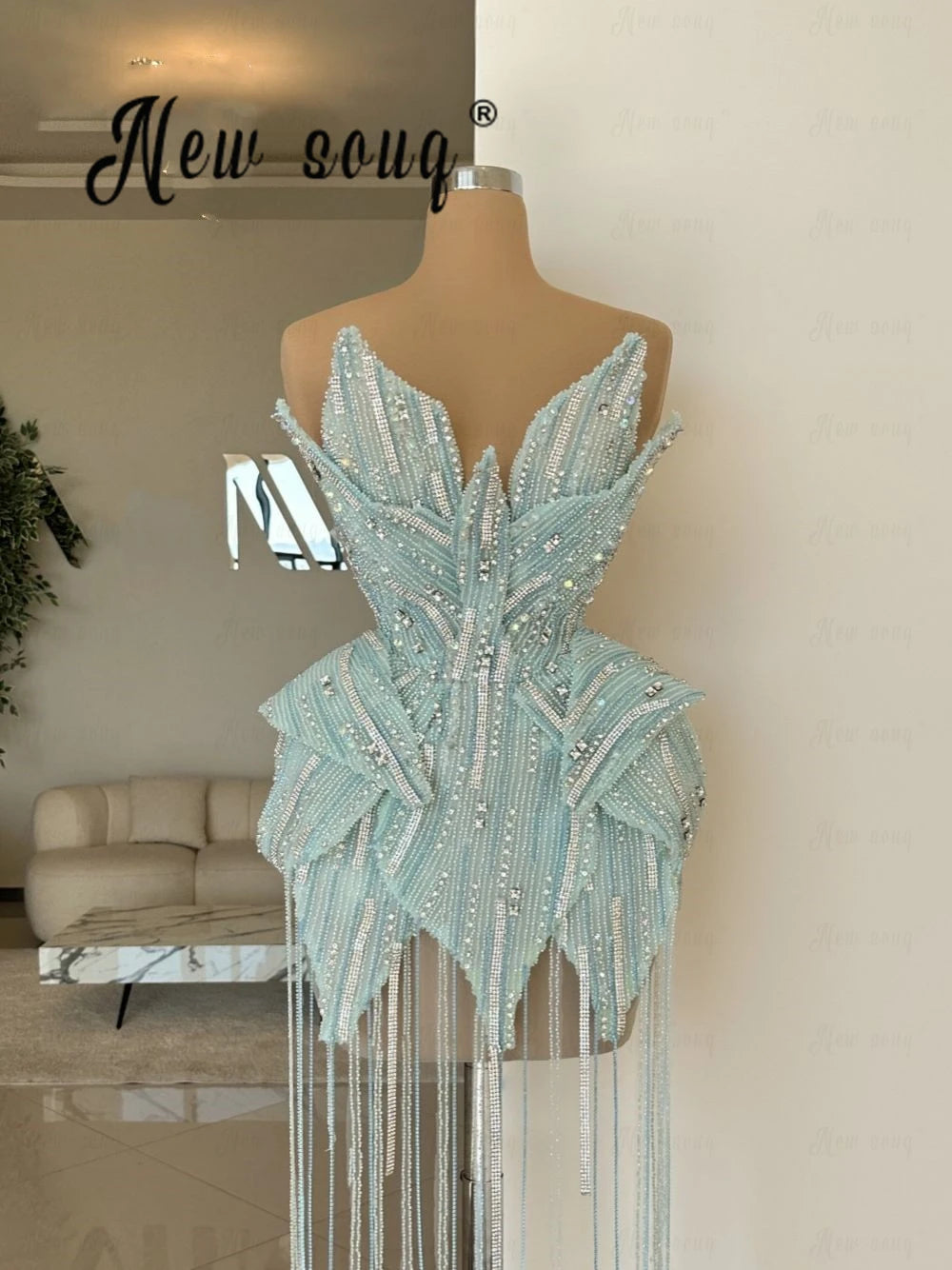 Mint Green Crystal Beading Mini Cocktail Dress Luxury Evening Party Dress Bar Nightclub Stage Performance Tassel Gown Customized