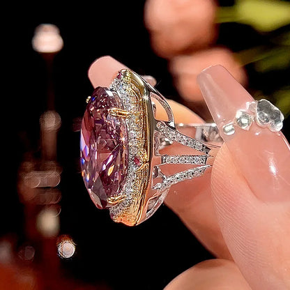 New copper plated platinum ring necklace earrings simulation bird's nest cut dried rose zircon jewelry light luxury high-end set