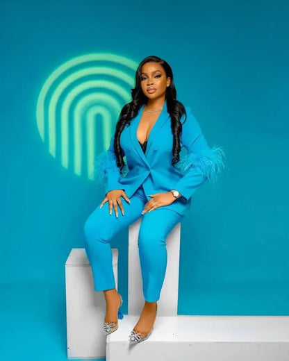 CM.YAYA Vintage Women Fur Hem Long Sleeve Blazer Suit and Pants  Chic OL Fashion Two 2 Piece Set Outfits Basic Tracksuit
