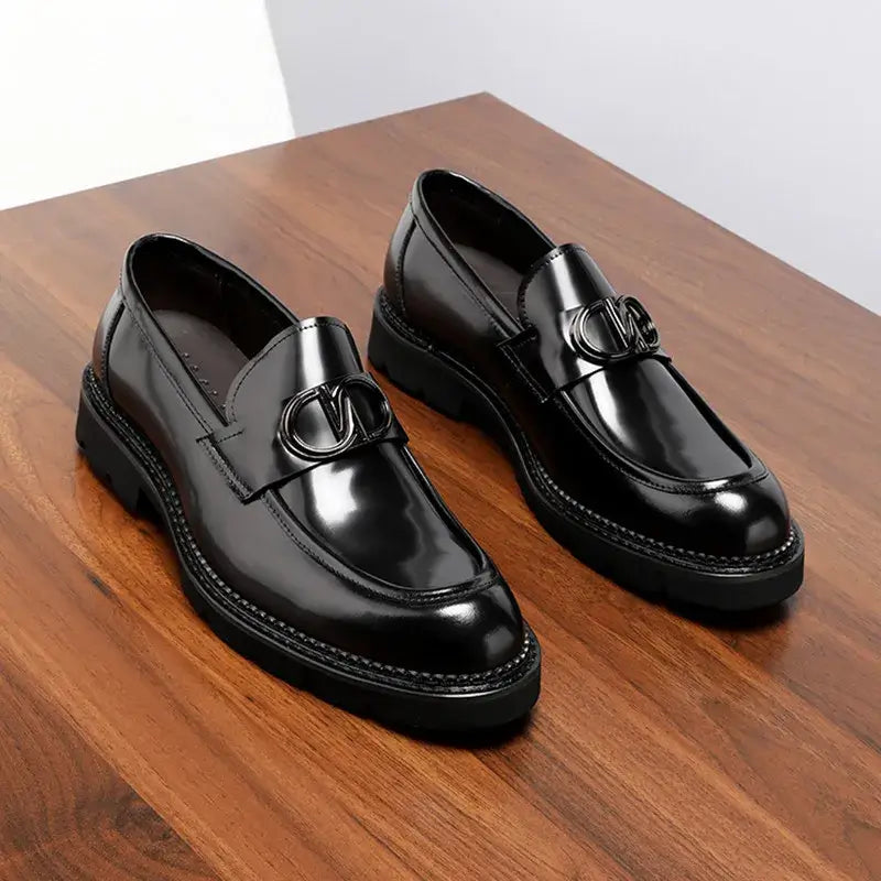 Herren-Loafer aus echtem Leder mit Absatzerhöhung, Sommer, glänzendes Finish, britischer Stil, dicke Sohle, Business-Freizeit-Schuhe