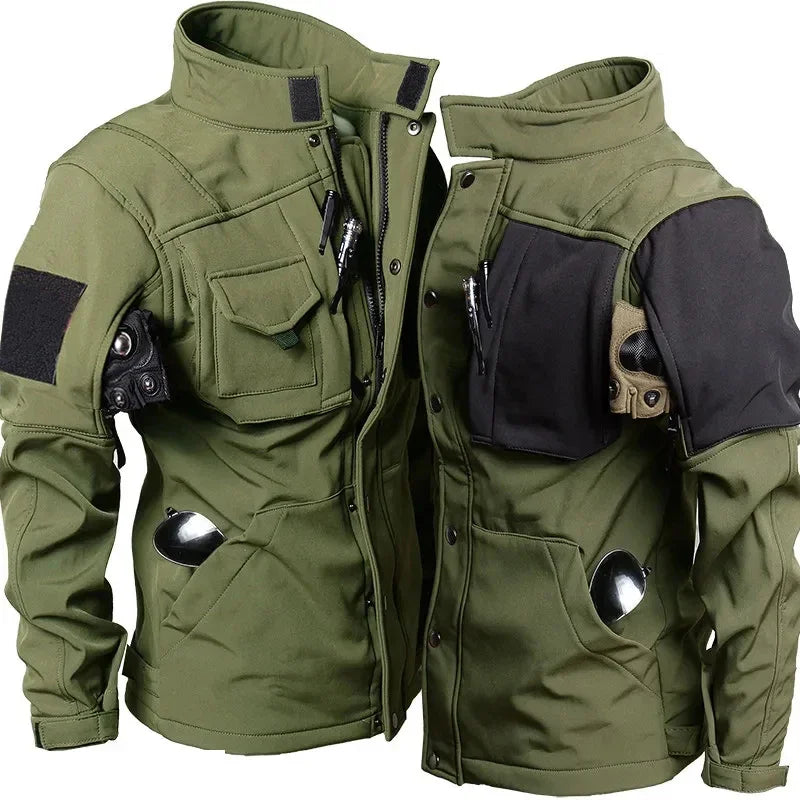 Military Shark Skin Soft Shell Sets Men Winter Multi-pocket Wear-resistant Fleece Warm Jackets+Army Waterproof Pants 2 Pcs Suits