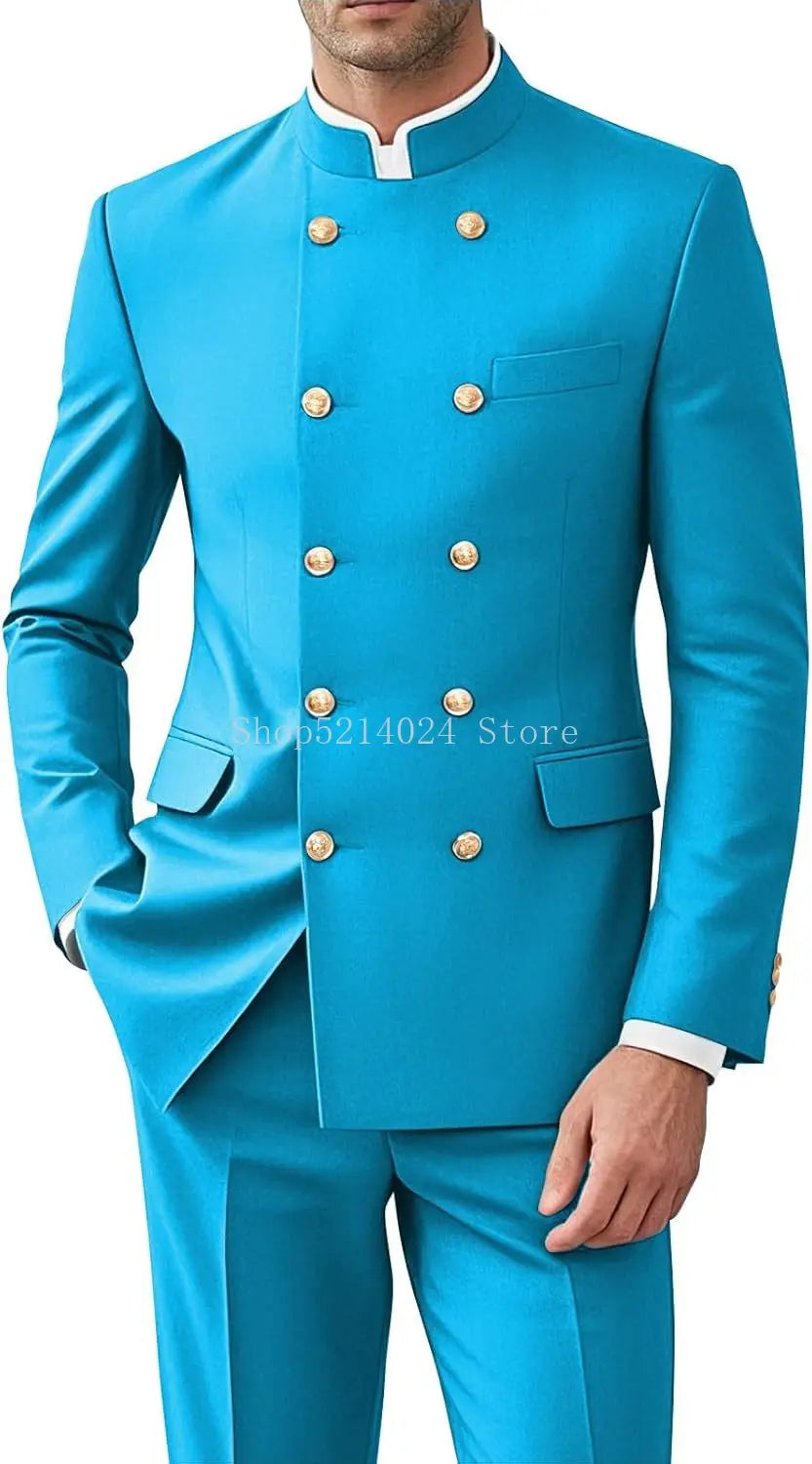 Men 2 Pieces  Suit   Suits for Men Gold Button Jacket Pant Set Traditional Wedding