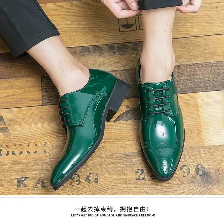 Neu eingetroffene grüne Oxford-Schuhe für Herren, PU, runde Kappe, Schnürung, unifarben, Party, Herren-Abendschuhe, Größe 38-48