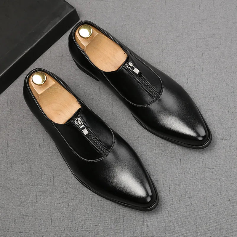 New Luxury Classic Men Black White Zipper Design Casual Shoes Male Flats Loafers Homecoming Wedding Dress Prom Zapatillas Hombre