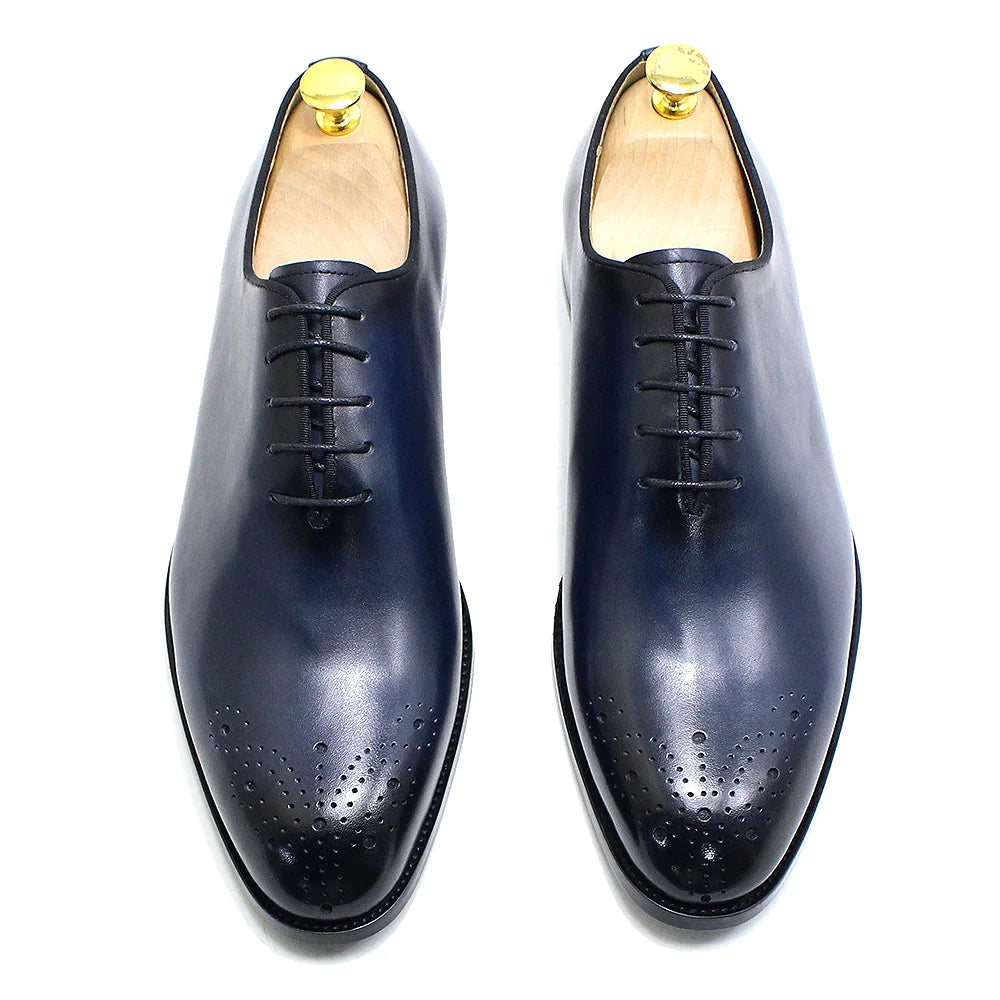 Italienische Herren-Business-Schuhe Echtes Leder Handgefertigt Klassische Whole-Cut Oxford Schnürschuhe für Herren