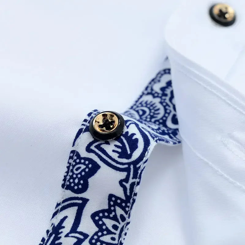 Men's Cotton Shirt Formal Business Collar Dress Shirts Long sleeve Spring Autumn Casual Wear Slim Fit Social Black Blue White