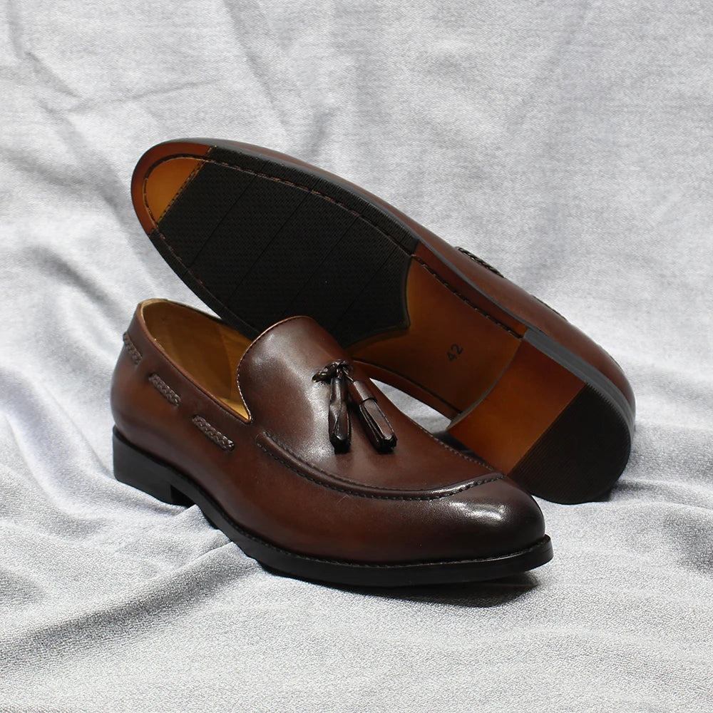 Herren Loafer im italienischen Stil Quaste Echtes Rindsleder Bequem zum Hineinschlüpfen Hochzeit Party Büro Anzugschuhe für Herren Freizeitschuhe