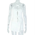Stylish Lady White Hollow Out 2 Piece Set Women Halter Backless Tops and Irregular Mini Skirts Suits  Summer Elegant Outfits