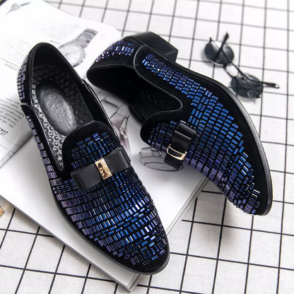 Men Evening formal Dress Rhinestone Shoes Loafers Casual Prom Wedding Party Leather slip on Shoes Men Silver Plus Size 48