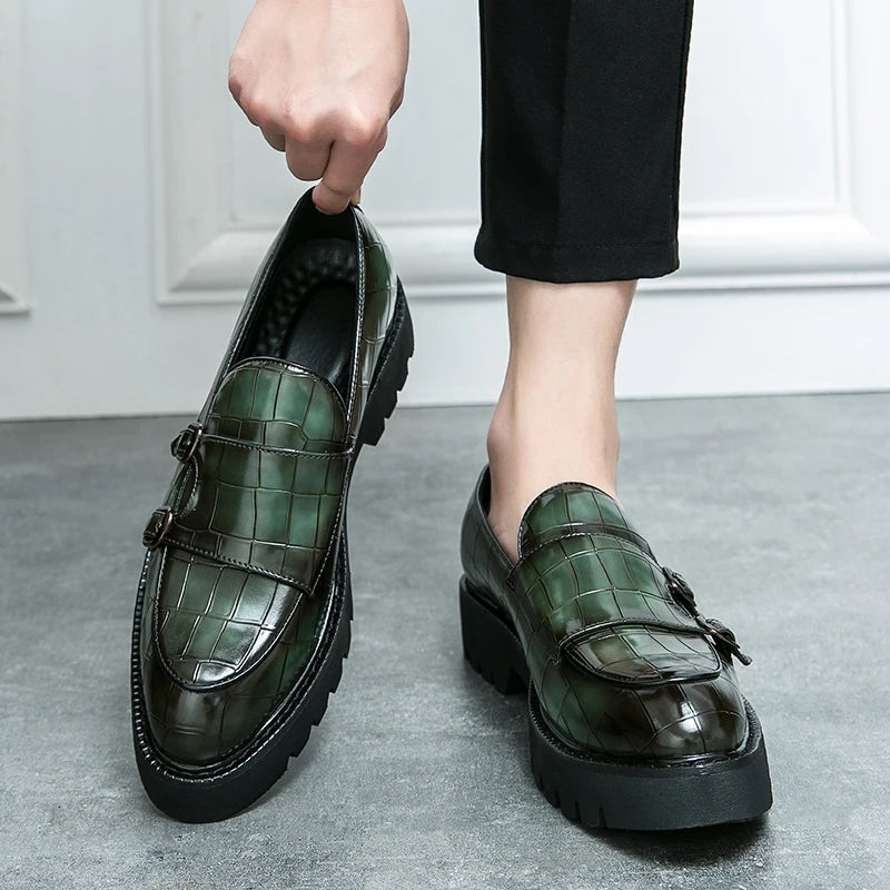 Dicke Sohle Loafer Persönlichkeit Mann Party Hochzeitsschuhe Weiche Sohle Street Style Herrenmode Mönchsschnalle Schuhe Handgemacht