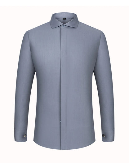 Men's French cufflink shirt with long sleeves slim fit concealed buttons solid color high end wedding dress formal men's
