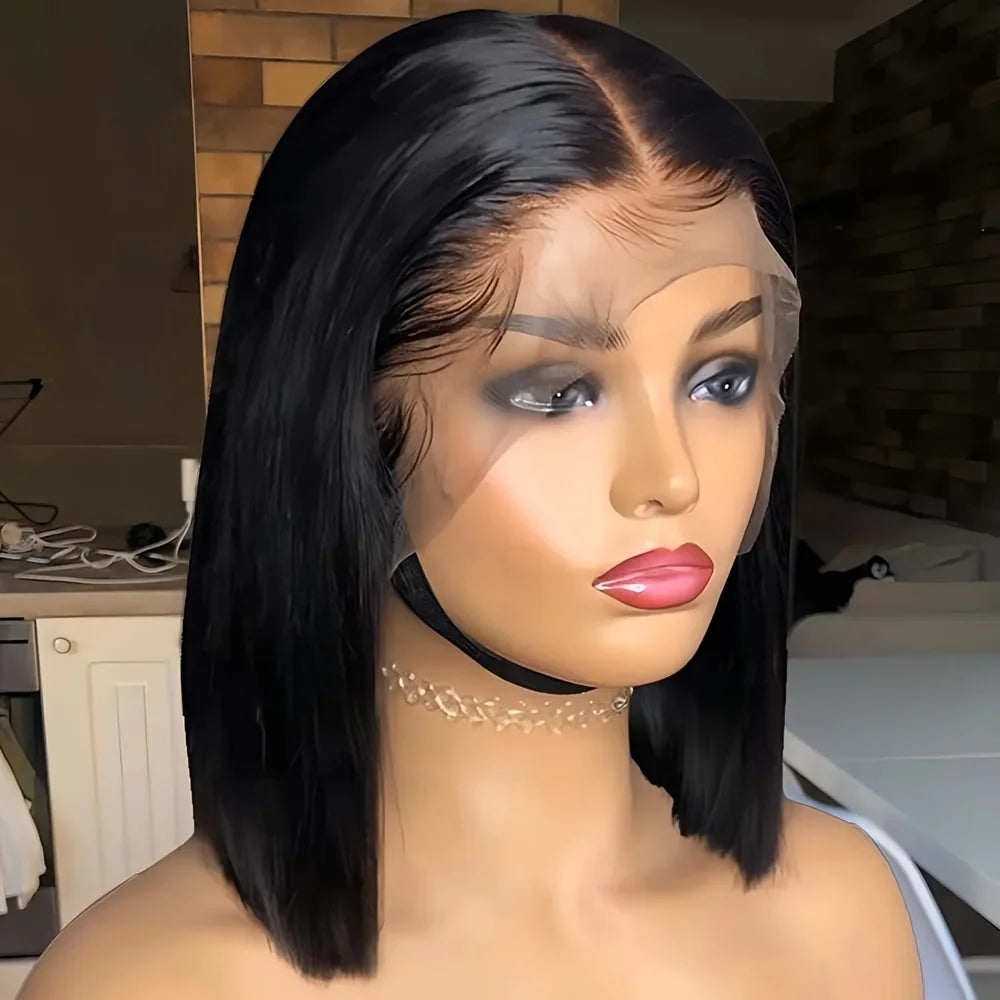 250% Human Hair Wigs Brazilian Remy Bone Straight Short Bob Wig For Women 14 Inch 13x6 Straight Lace Frontal Bob Wig Pre Plucked