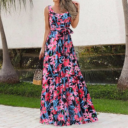 Summer Women Dress  Elegant Party Sleeveless Maxi Dress Sexy Bohemian Leopard Print Vestidos Casual Swing Sundress