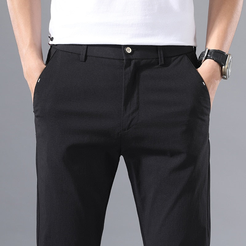 2022 Men&#39;s Thin Pants Solid Color Pants Smart Casual Business Fit Body Stretch Trousers Men Cotton Formal Breathable Trousers